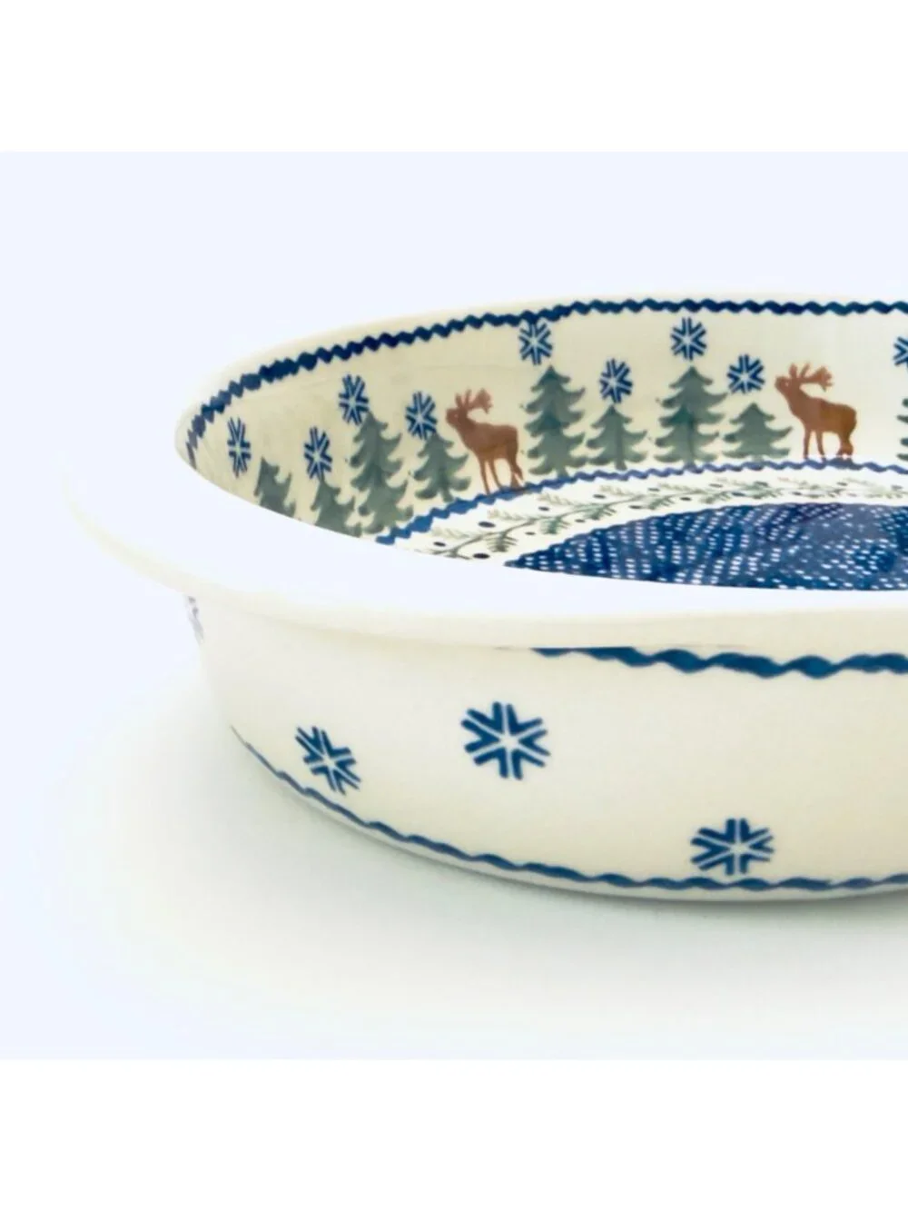 Polish Pottery Oval Baker Casserole Dish Reindeer Evergreen Forest Pine Trees